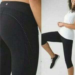 Lululemon Stop At Nothing Crop Black Leggings Reflective Dots Mesh 4